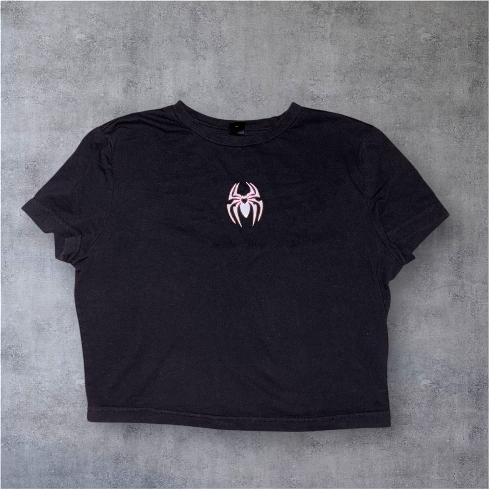 Women’s Black/Pink Spider Design Crop Top Size M